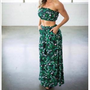 Floral Print Tube Top and Skirt Set